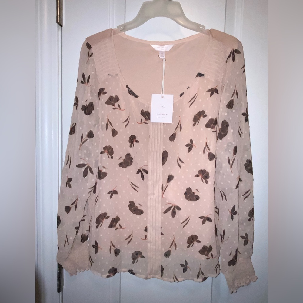 Lauren Conrad Women's Floral Blouse - Cream